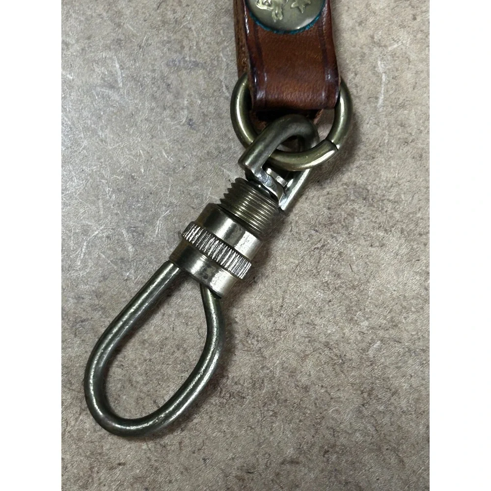 Il Bisonte Brown Leather Pull Fob 6 Inch Antique Brass Snap Loop Made Italy